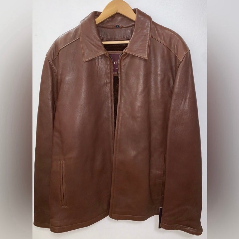 TREK New York Vintage Leather Brown Moto Jacket Size XL